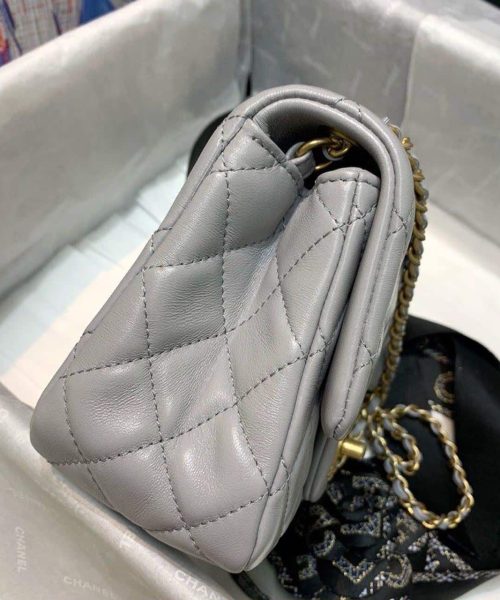 [REP 1:1] Chanel Classic Flap With Charm Chain With CC Details On Strap Bag 17cm/7inch Gold Hardware Grey