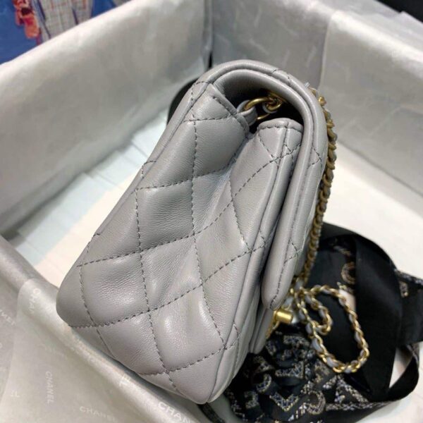 [REP 1:1] Chanel Classic Flap With Charm Chain With CC Details On Strap Bag 17cm/7inch Gold Hardware Grey