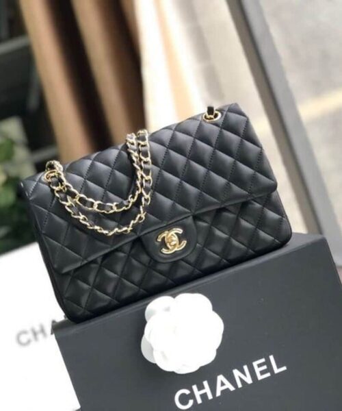 [REP 1:1] Chanel Classic Handbag Gold Toned Hardware Black For Women, Women's Bags, Shoulder And Crossbody Bags 10.2in/26cm A01112