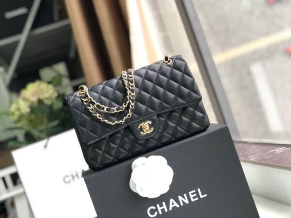 [REP 1:1] Chanel Classic Handbag Gold Toned Hardware Black For Women, Women's Bags, Shoulder And Crossbody Bags 10.2in/26cm A01112