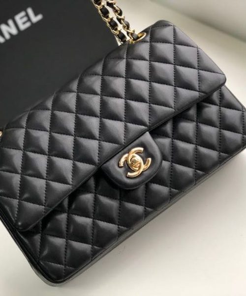 [REP 1:1] Chanel Classic Handbag Gold Toned Hardware Black For Women, Women's Bags, Shoulder And Crossbody Bags 10.2in/26cm A01112