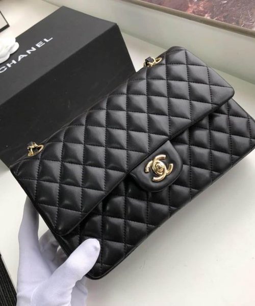 [REP 1:1] Chanel Classic Handbag Gold Toned Hardware Black For Women, Women's Bags, Shoulder And Crossbody Bags 10.2in/26cm A01112