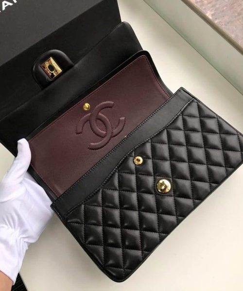 [REP 1:1] Chanel Classic Handbag Gold Toned Hardware Black For Women, Women's Bags, Shoulder And Crossbody Bags 10.2in/26cm A01112