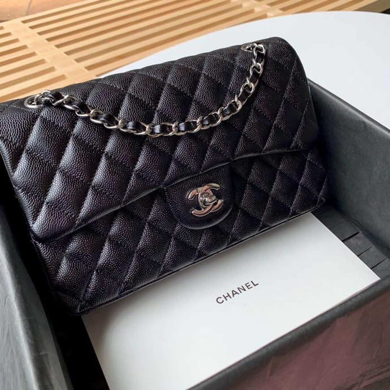 [REP 1:1] Chanel Classic Handbag Silver Hardware Black For Women, Women's Bags, Shoulder And Crossbody Bags 10.2in/26cm A01112