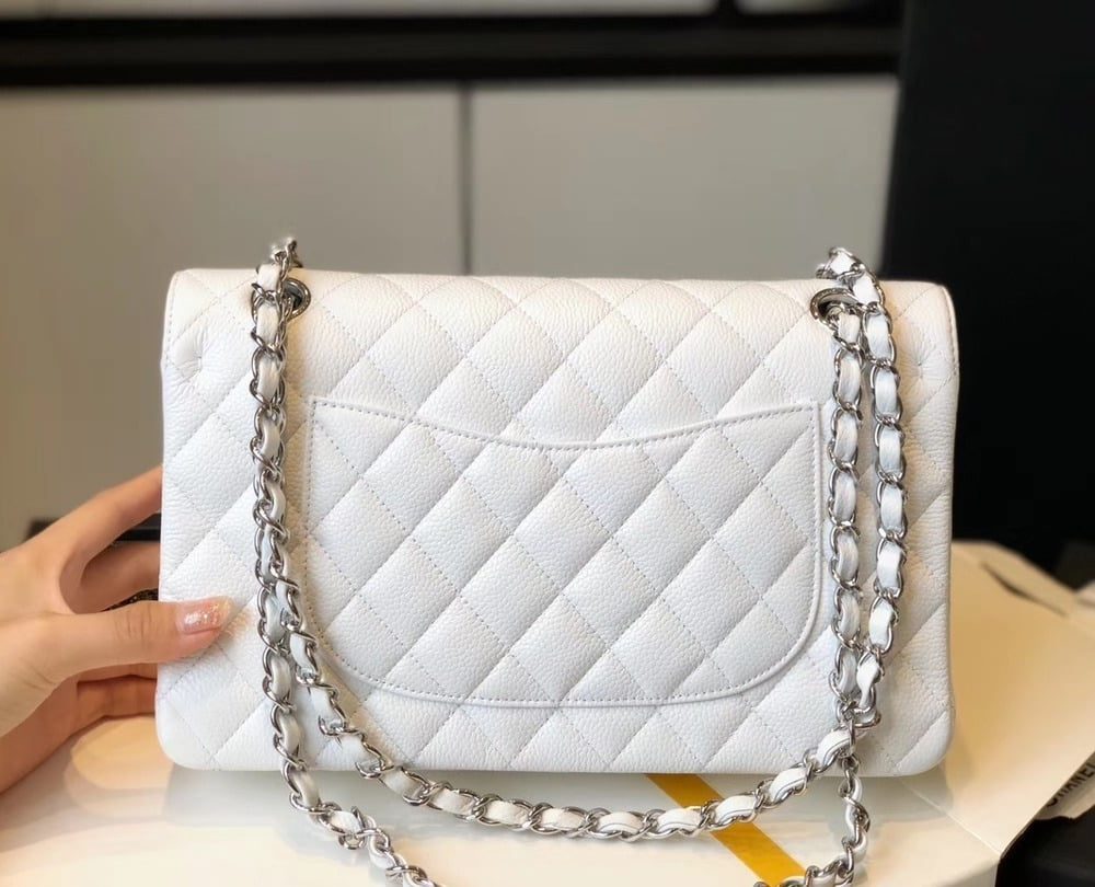 [REP 1:1] Chanel Classic Medium Flapbag Silver Hardware White 10in/25.5cm