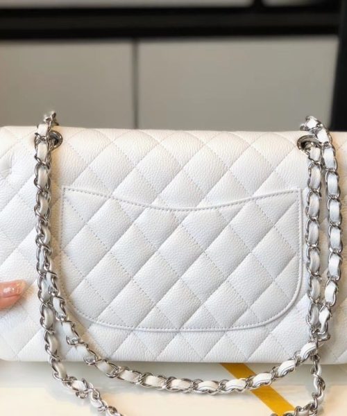 [REP 1:1] Chanel Classic Medium Flapbag Silver Hardware White 10in/25.5cm