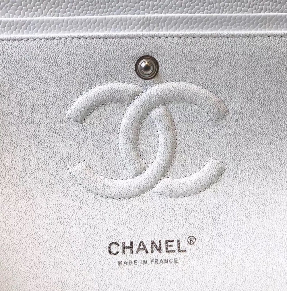 [REP 1:1] Chanel Classic Medium Flapbag Silver Hardware White 10in/25.5cm