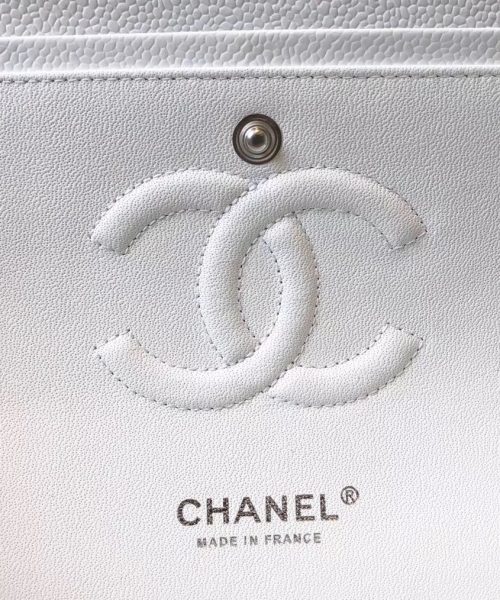 [REP 1:1] Chanel Classic Medium Flapbag Silver Hardware White 10in/25.5cm