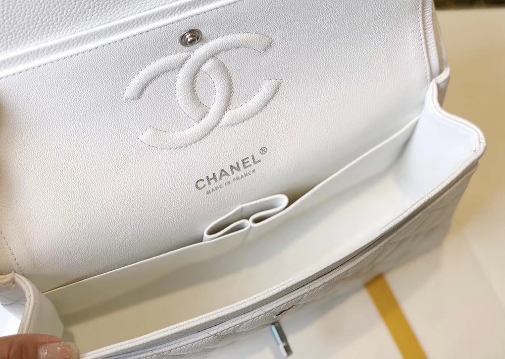 [REP 1:1] Chanel Classic Medium Flapbag Silver Hardware White 10in/25.5cm