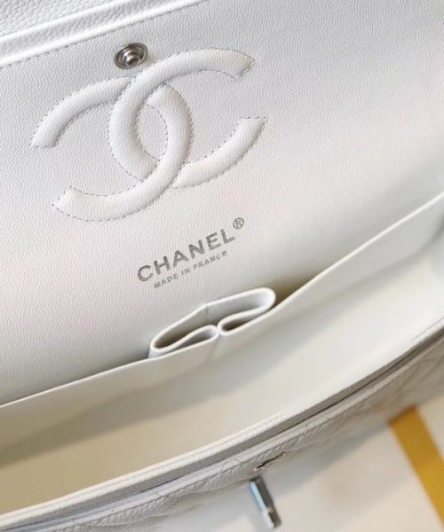 [REP 1:1] Chanel Classic Medium Flapbag Silver Hardware White 10in/25.5cm