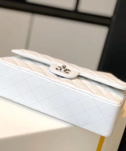 [REP 1:1] Chanel Classic Medium Flapbag Silver Hardware White 10in/25.5cm