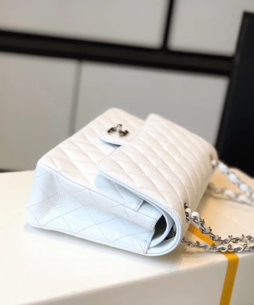 [REP 1:1] Chanel Classic Medium Flapbag Silver Hardware White 10in/25.5cm