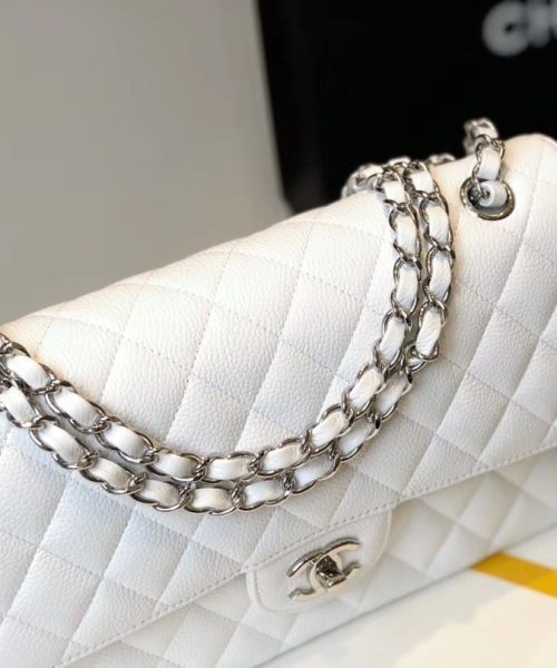 [REP 1:1] Chanel Classic Medium Flapbag Silver Hardware White 10in/25.5cm