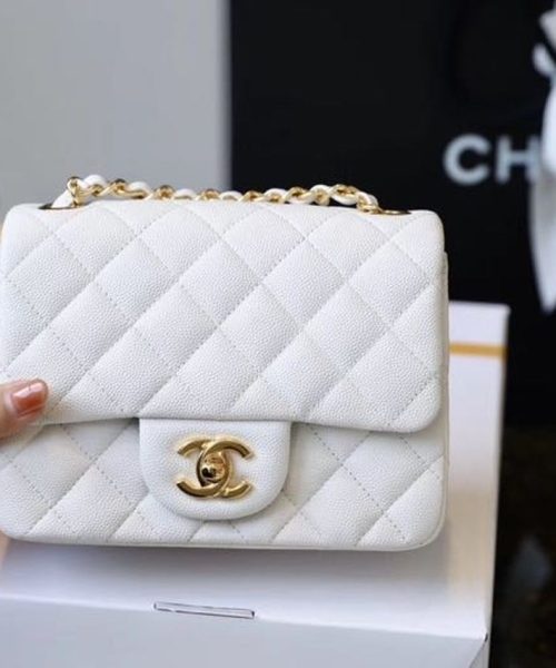 [REP 1:1] Chanel Classic Mini Flap Bag Golden Hardware White For Women 6.6in/17cm A35200