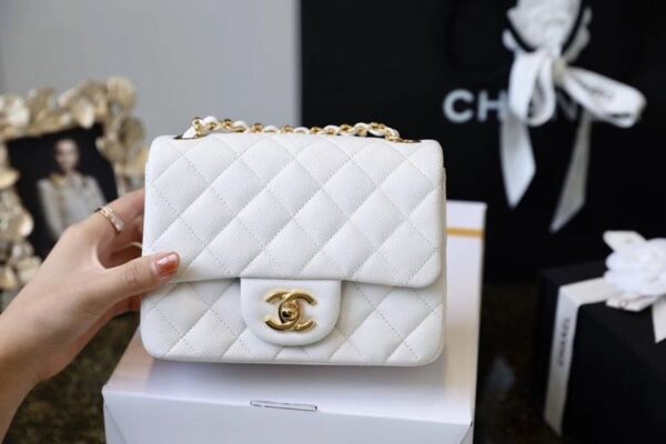 [REP 1:1] Chanel Classic Mini Flap Bag Golden Hardware White For Women 6.6in/17cm A35200