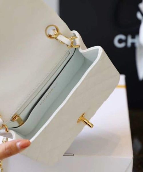 [REP 1:1] Chanel Classic Mini Flap Bag Golden Hardware White For Women 6.6in/17cm A35200