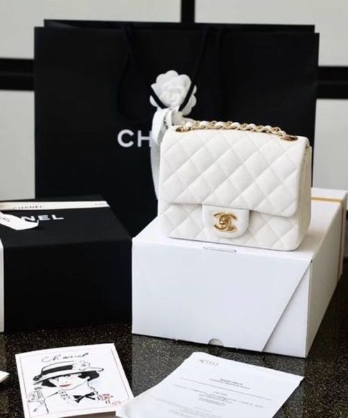 [REP 1:1] Chanel Classic Mini Flap Bag Golden Hardware White For Women 6.6in/17cm A35200