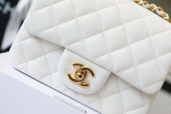 [REP 1:1] Chanel Classic Mini Flap Bag Golden Hardware White For Women 6.6in/17cm A35200