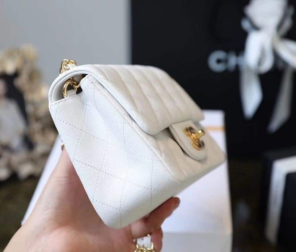 [REP 1:1] Chanel Classic Mini Flap Bag Golden Hardware White For Women 6.6in/17cm A35200