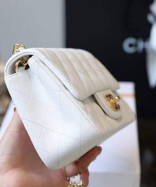 [REP 1:1] Chanel Classic Mini Flap Bag Golden Hardware White For Women 6.6in/17cm A35200