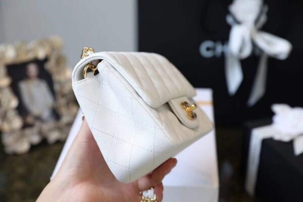 [REP 1:1] Chanel Classic Mini Flap Bag Golden Hardware White For Women 6.6in/17cm A35200