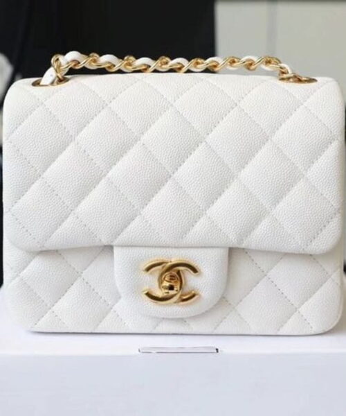 [REP 1:1] Chanel Classic Mini Flap Bag Golden Hardware White For Women 6.6in/17cm A35200
