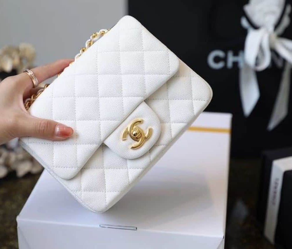 [REP 1:1] Chanel Classic Mini Flap Bag Golden Hardware White For Women 6.6in/17cm A35200