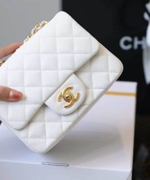 [REP 1:1] Chanel Classic Mini Flap Bag Golden Hardware White For Women 6.6in/17cm A35200