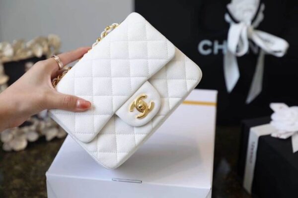 [REP 1:1] Chanel Classic Mini Flap Bag Golden Hardware White For Women 6.6in/17cm A35200