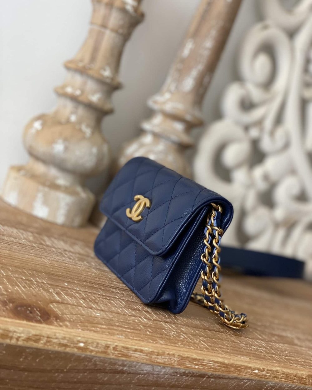 [REP 1:1] Chanel Clutch With Chain Blue For Women, Women's Bags 4.8in/12.3cm