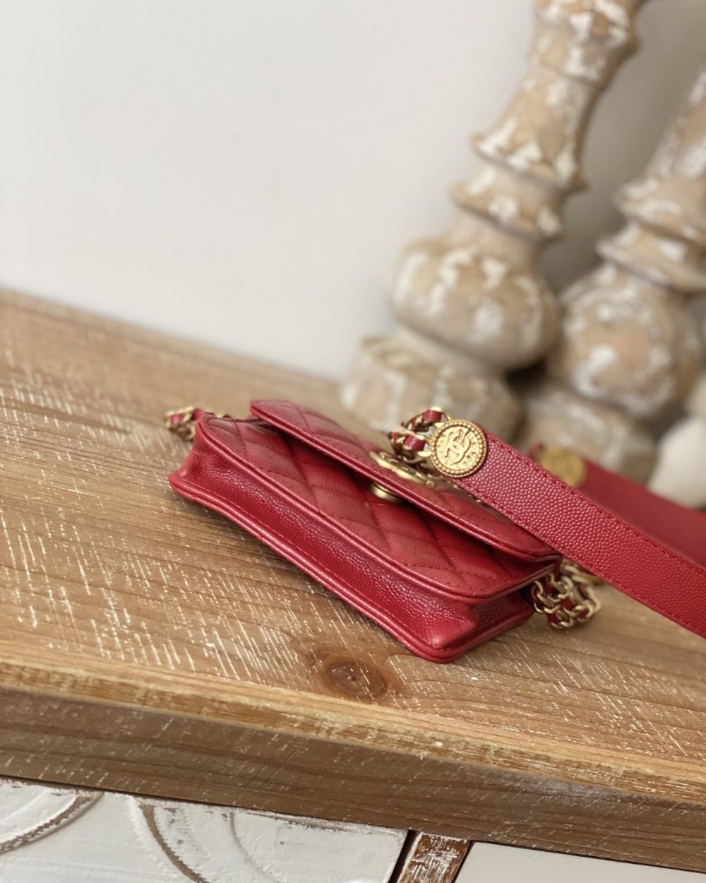 [REP 1:1] Chanel Clutch With Chain Red For Women, Women's Bags 4.8in/12.3cm