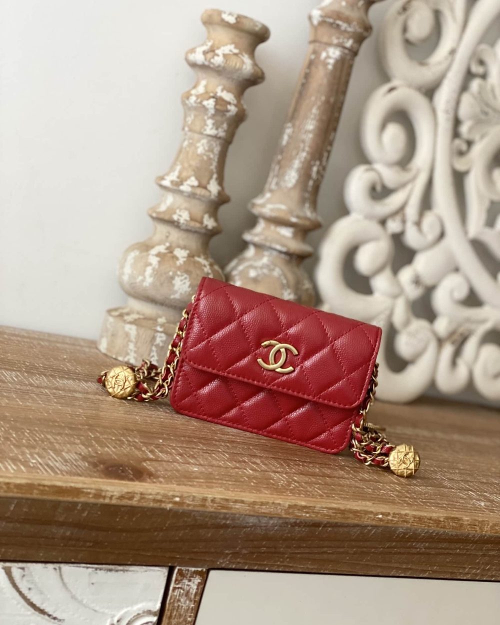 [REP 1:1] Chanel Clutch With Chain Red For Women, Women's Bags 4.8in/12.3cm