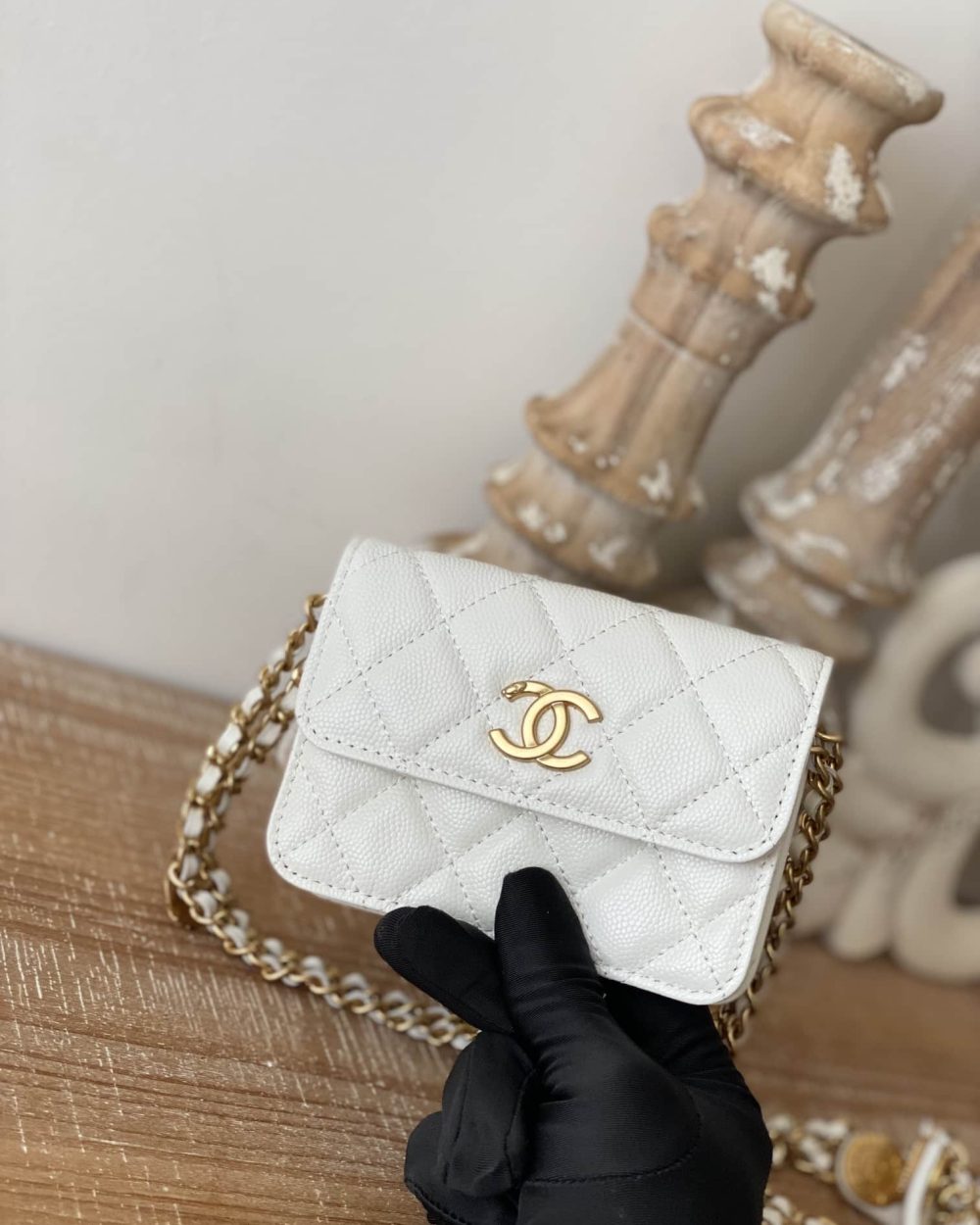 [REP 1:1] Chanel Clutch With Chain White For Women, Women's Bags 4.8in/12.3cm