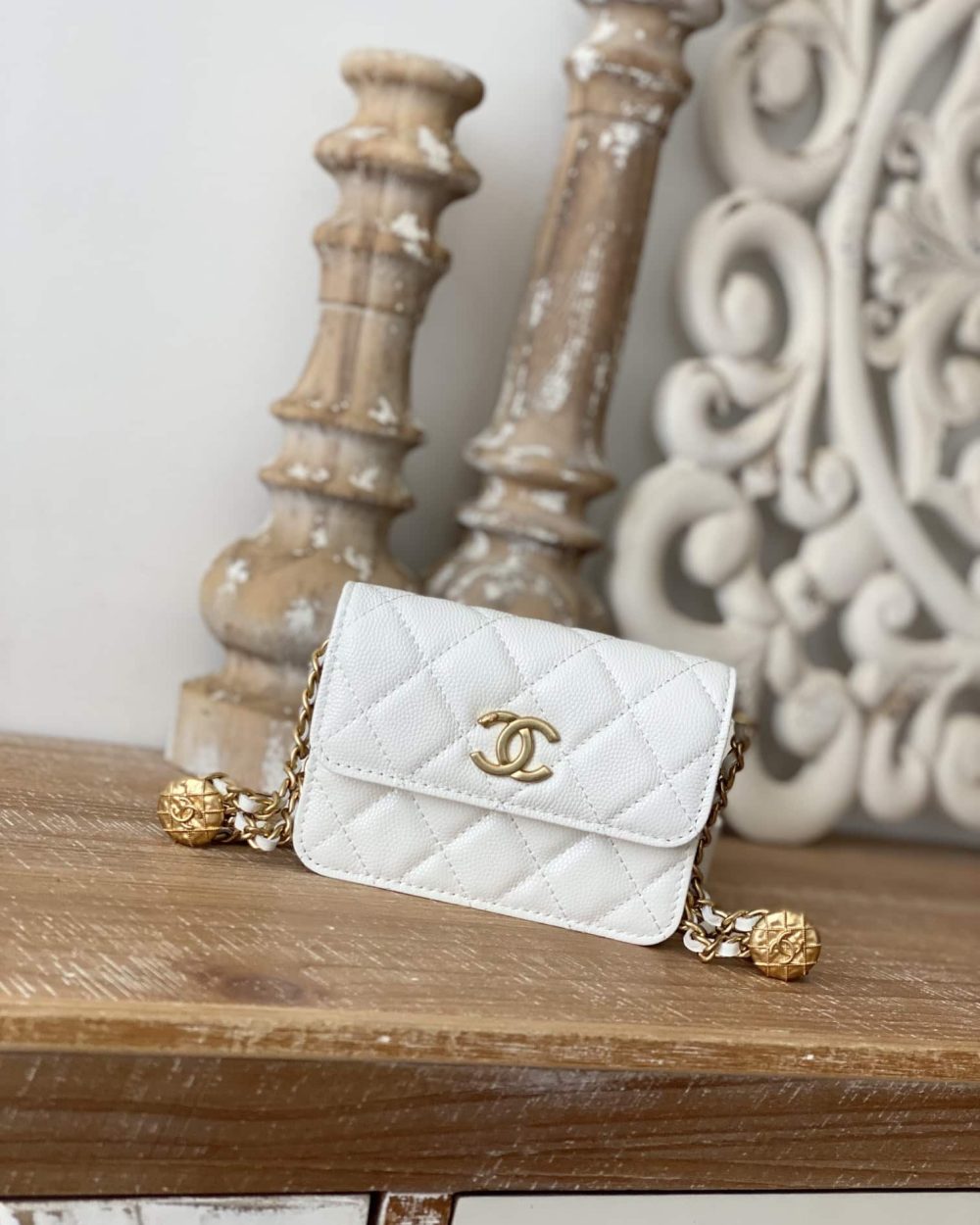 [REP 1:1] Chanel Clutch With Chain White For Women, Women's Bags 4.8in/12.3cm