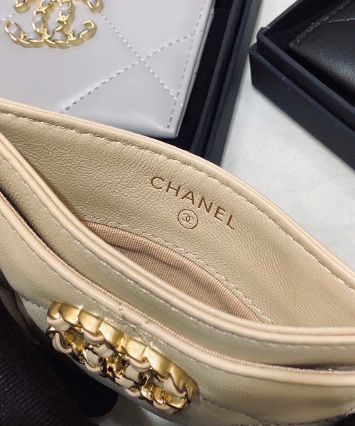 1:1 Replica Chanel CO-CO 19 Card Holder Wallet 11cm/4.3in Gold Toned Hardware For Women Beige