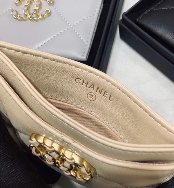 Chanel CO-CO 19 Card Holder Wallet 11cm/4.3in Gold Toned Hardware For Women Beige