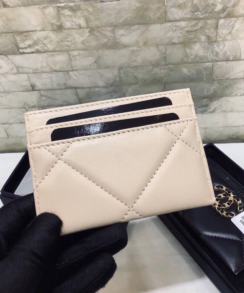 1:1 Replica Chanel CO-CO 19 Card Holder Wallet 11cm/4.3in Gold Toned Hardware For Women Beige