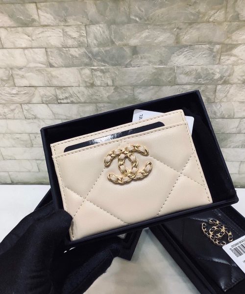 1:1 Replica Chanel CO-CO 19 Card Holder Wallet 11cm/4.3in Gold Toned Hardware For Women Beige