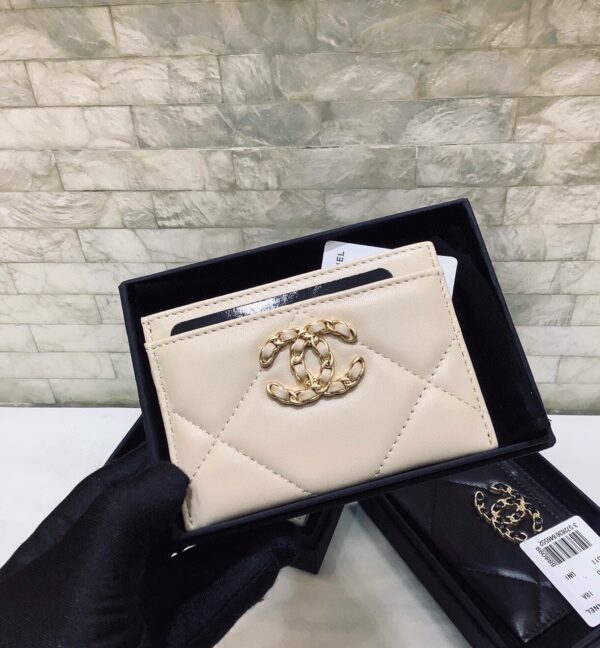 Chanel CO-CO 19 Card Holder Wallet 11cm/4.3in Gold Toned Hardware For Women Beige