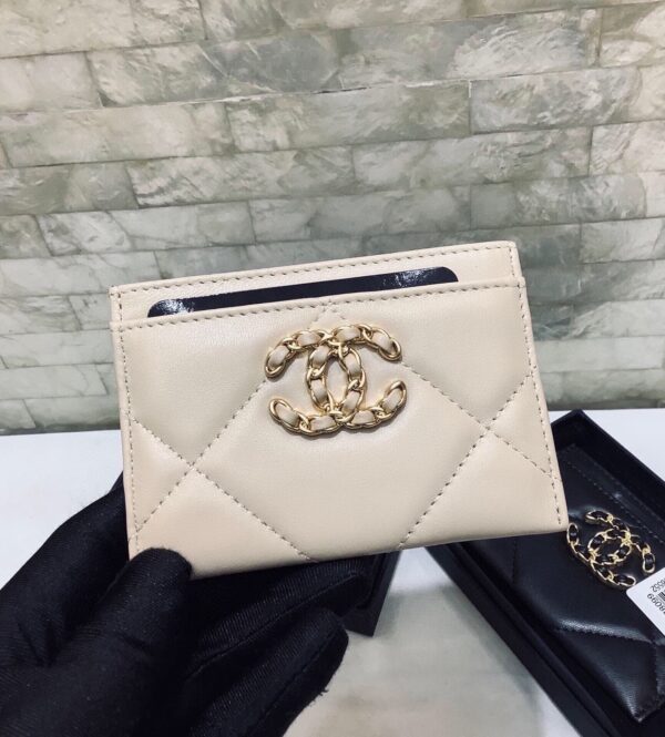Chanel CO-CO 19 Card Holder Wallet 11cm/4.3in Gold Toned Hardware For Women Beige