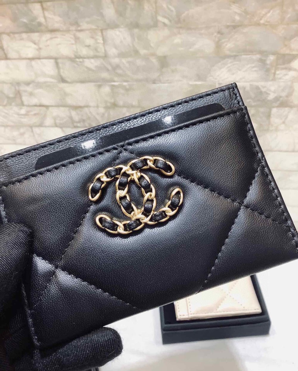 1:1 Replica Chanel CO-CO 19 Card Holder Wallet 11cm/4.3in Gold Toned Hardware For Women Black - Image 2
