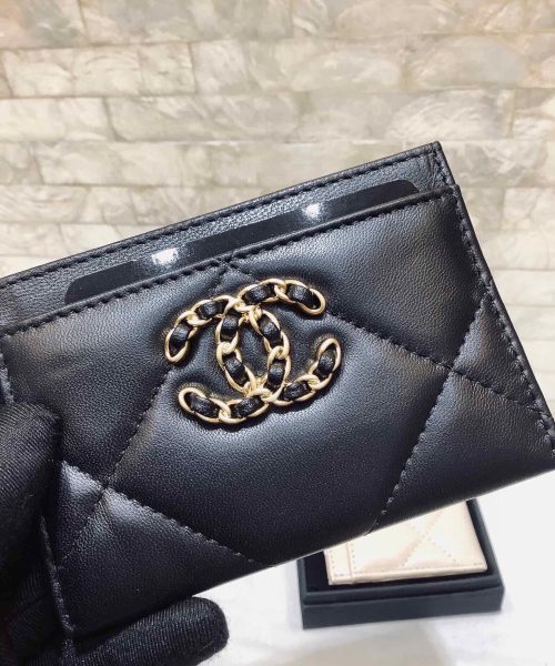 1:1 Replica Chanel CO-CO 19 Card Holder Wallet 11cm/4.3in Gold Toned Hardware For Women Black