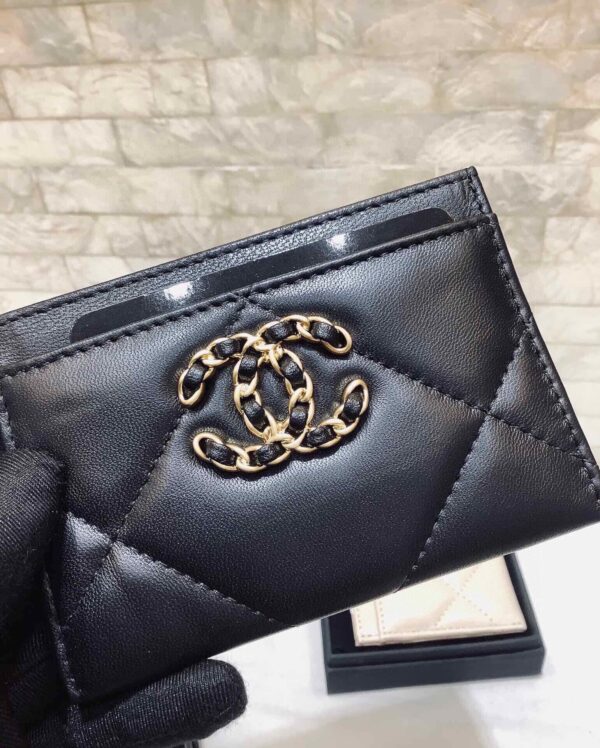 Chanel CO-CO 19 Card Holder Wallet 11cm/4.3in Gold Toned Hardware For Women Black