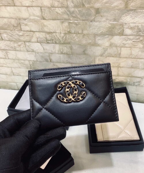 Chanel CO-CO 19 Card Holder Wallet 11cm/4.3in Gold Toned Hardware For Women Black