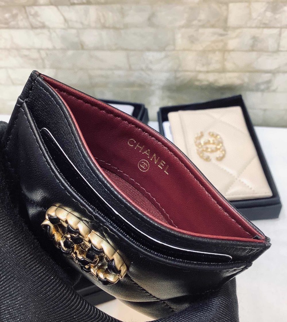 1:1 Replica Chanel CO-CO 19 Card Holder Wallet 11cm/4.3in Gold Toned Hardware For Women Black - Image 5
