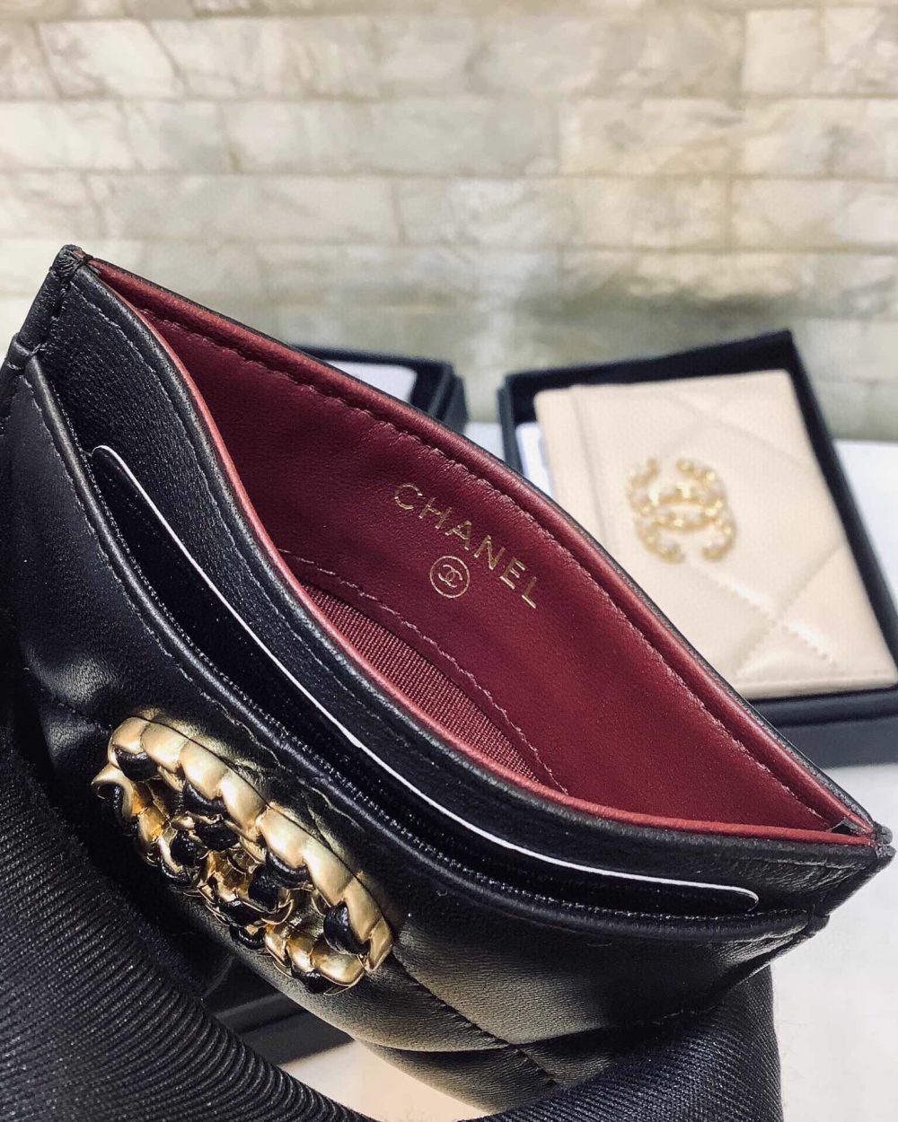 1:1 Replica Chanel CO-CO 19 Card Holder Wallet 11cm/4.3in Gold Toned Hardware For Women Black
