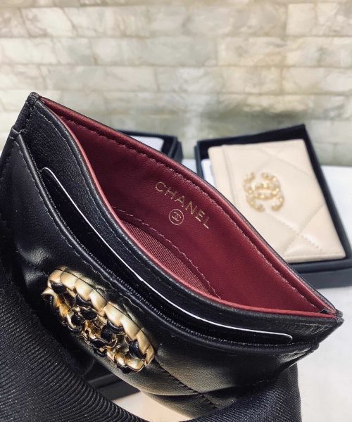 1:1 Replica Chanel CO-CO 19 Card Holder Wallet 11cm/4.3in Gold Toned Hardware For Women Black