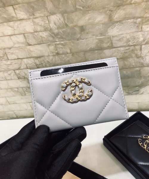 Chanel CO-CO 19 Card Holder Wallet 11cm/4.3in Gold Toned Hardware For Women Grey AP1167 B07327 NG752