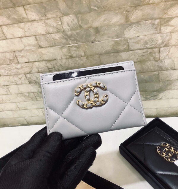 Chanel CO-CO 19 Card Holder Wallet 11cm/4.3in Gold Toned Hardware For Women Grey AP1167 B07327 NG752