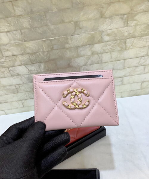 Chanel CO-CO 19 Card Holder Wallet 11cm/4.3in Gold Toned Hardware For Women Pink